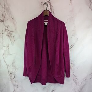 Chicos Cardigan Womens 3 XL 16 Pink Sweater Wrap Open Foldover Striped Rib